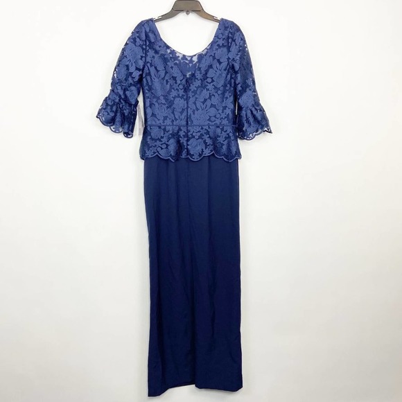 JS Collections Embroidered Mesh Peplum Gown - Picture 5 of 8